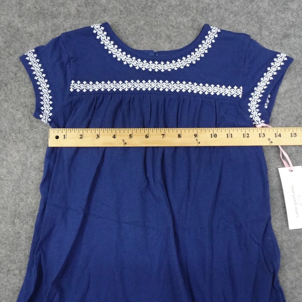 Vinyard Vines Dress Girls Extra Small Navy Blue Lattice Sundress Flowy Coverup